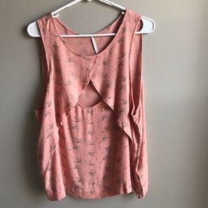 Free People Peach Top Flutter Tier Keyhole Sz L.
